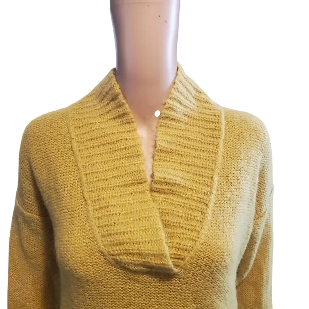 J. Crew Mohair Wool Blend Shawl Neck Sweater Golden Yellow Size M